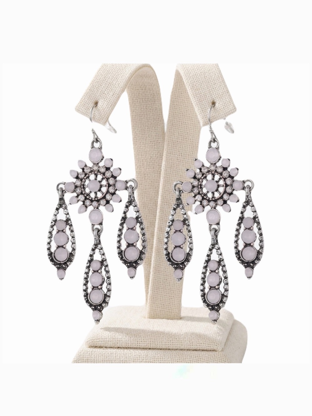 New Handmade Antique Silver Moonstone Chandelier Dangle Earrings